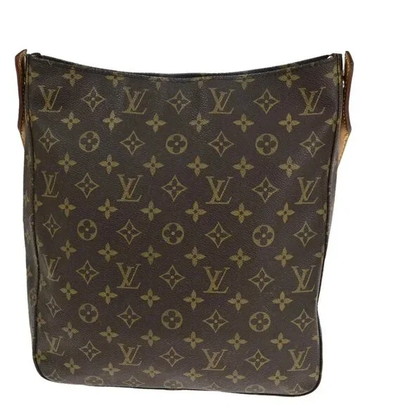 LOUIS VUITTON Logo Looping GM Shoulder Bag Monogram Leather Brown - Picture 2 of 16